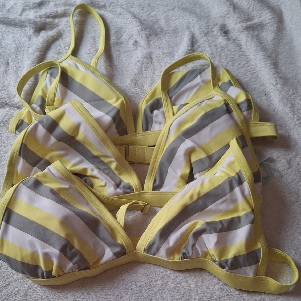 Kona Sol Yellow and Gray Striped Bikini Top Set of 3 (Swi024)